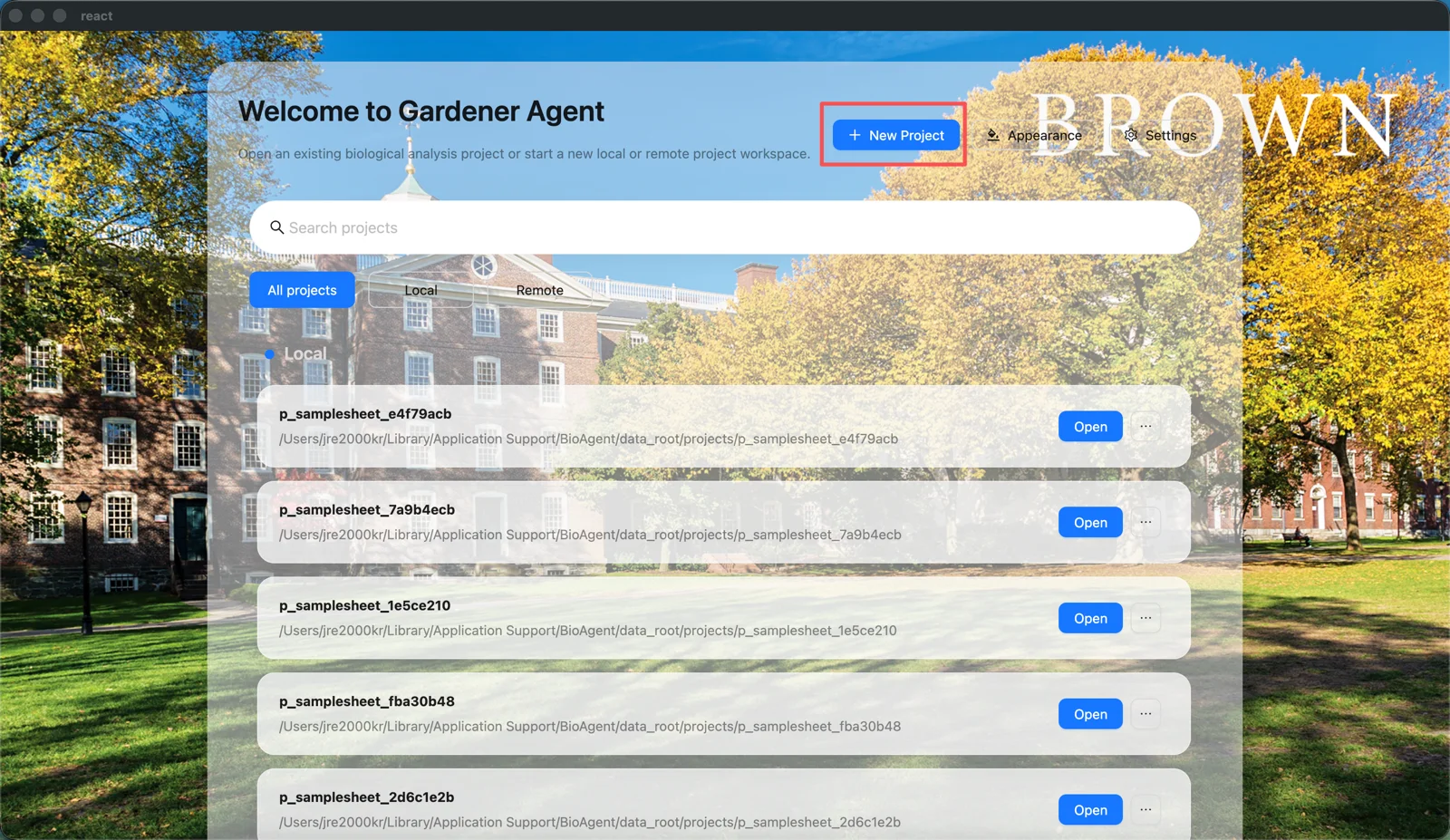 New project dialog in Gardener