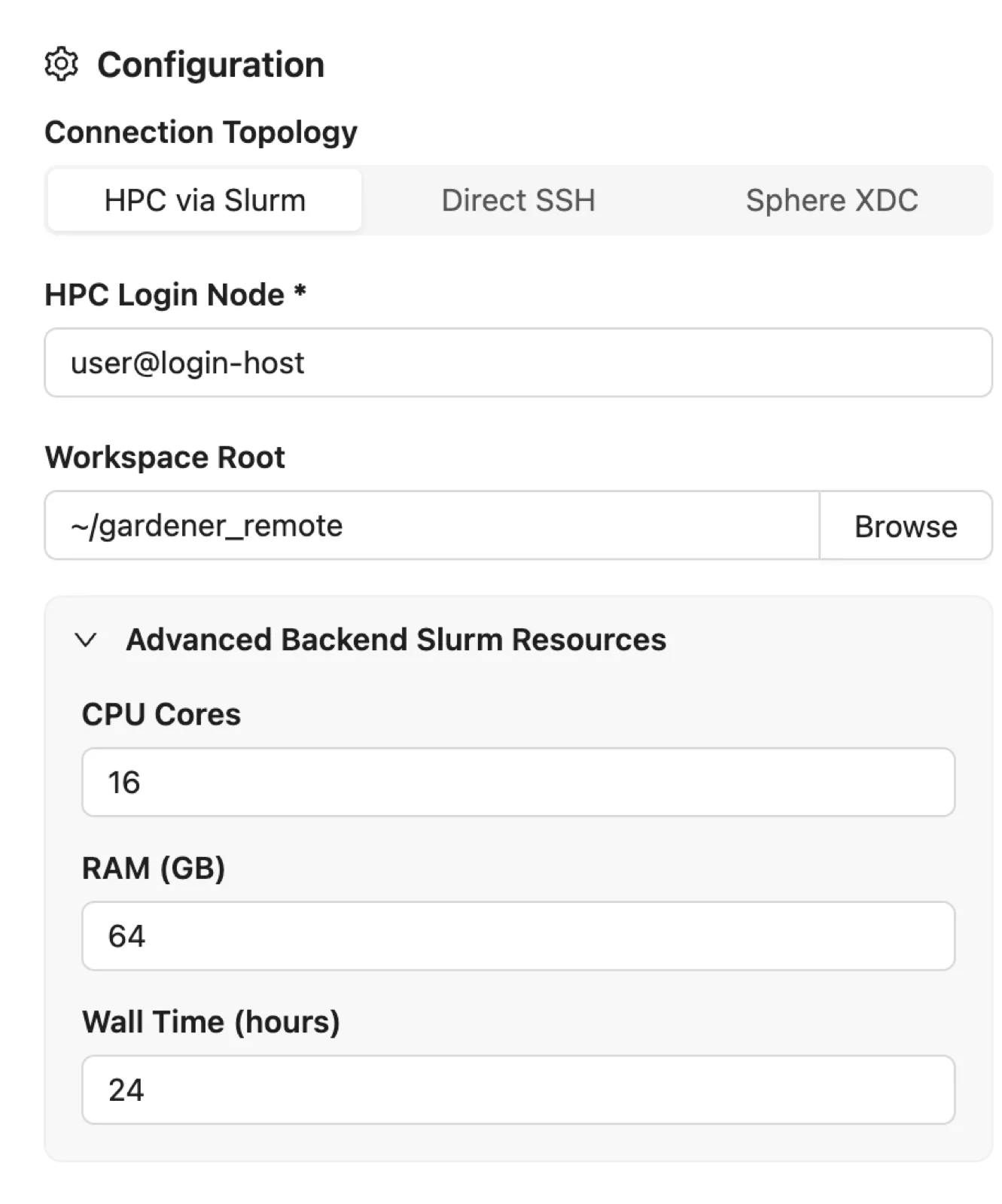 Advanced Backend Slurm Resources settings